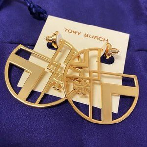 ToryBurch Chevron Large Hoop gold Earrings